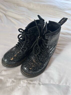 Kids Dr. Martins Black Glitter Lace-Up Boots